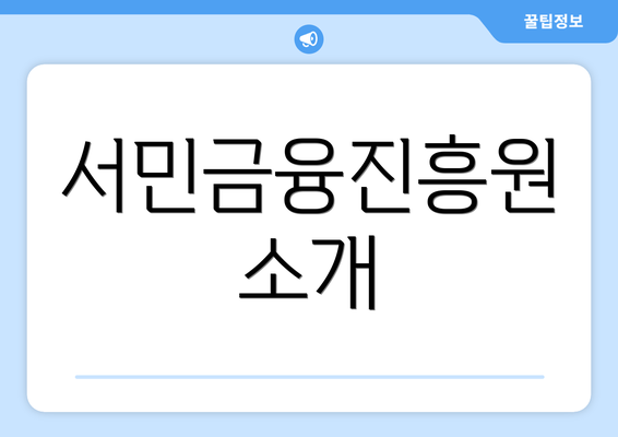 서민금융진흥원 소개